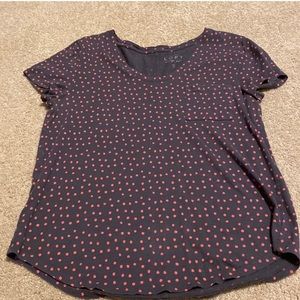 Loft vintage soft gray and pink polka dot t-shirt